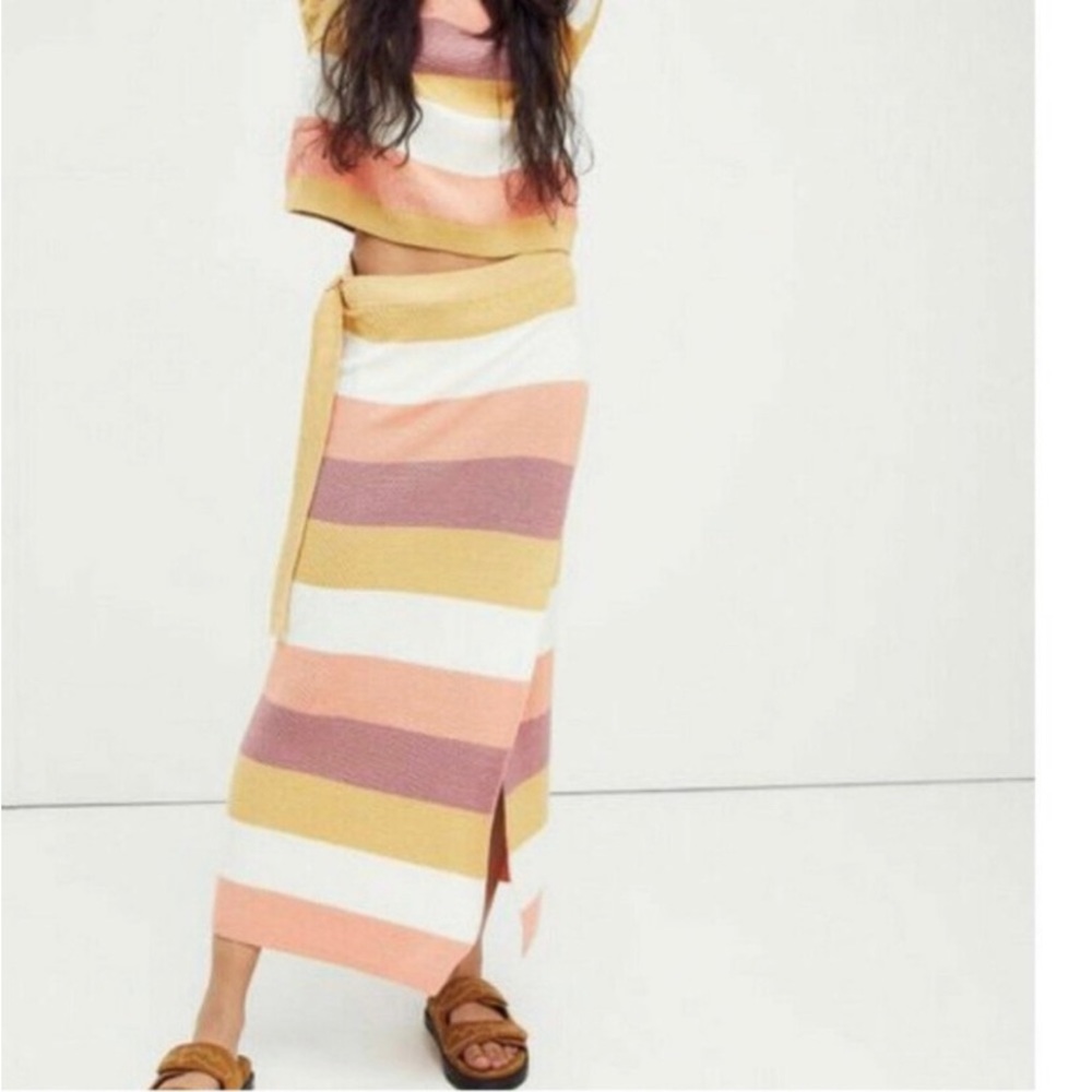 Free People Beach knit Stripes wrap maxi skirt